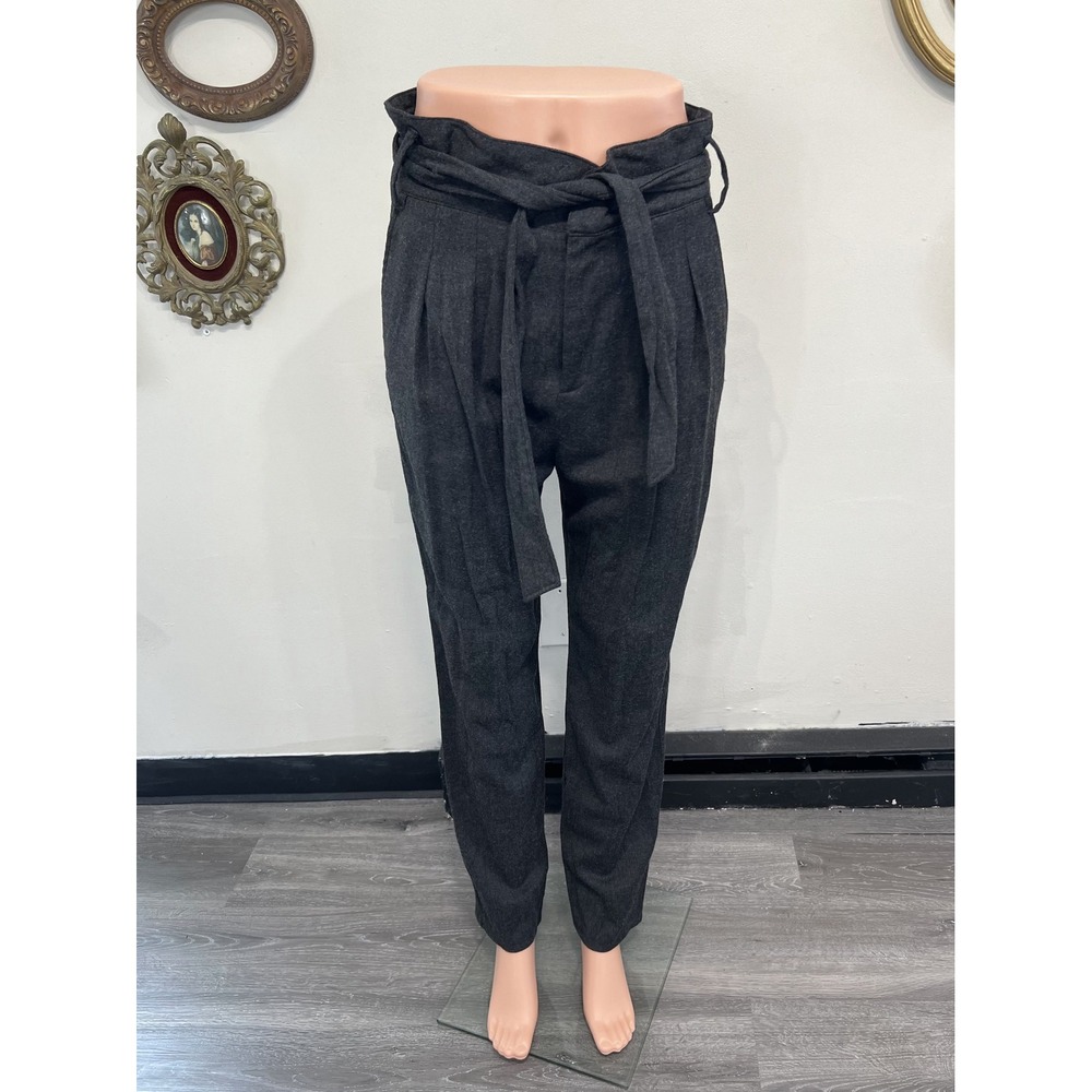 Sézane Paris Charcoal Grey High Rise Paperbag Waist Tie Trousers Size 38 / US 6